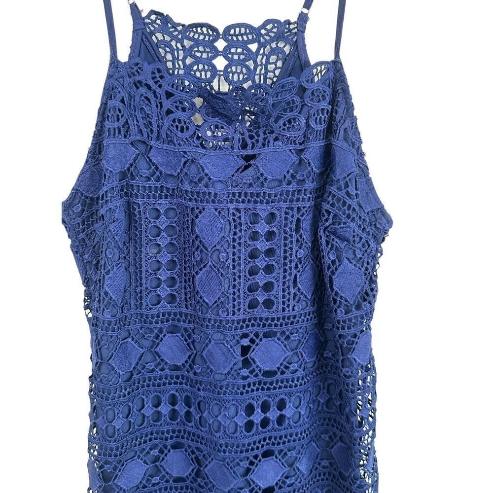 Francesca's Royal Blue Crochet Lace Mini Dress Sleeveless Halter Neck XS‎